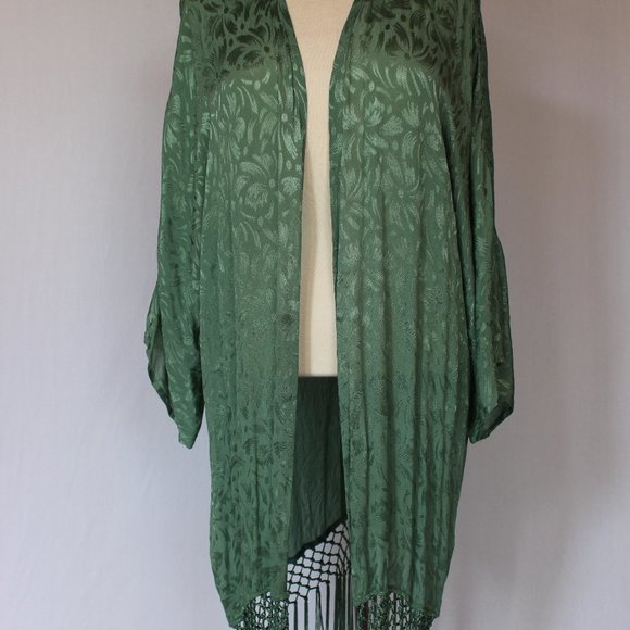 Sea Green TOPSHOP Fringed Jacquard Duster Jacket - Picture 1 of 8